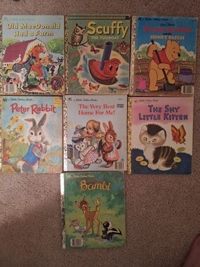Collection of 7 Little Golden Books - Colorful Vintage Covers